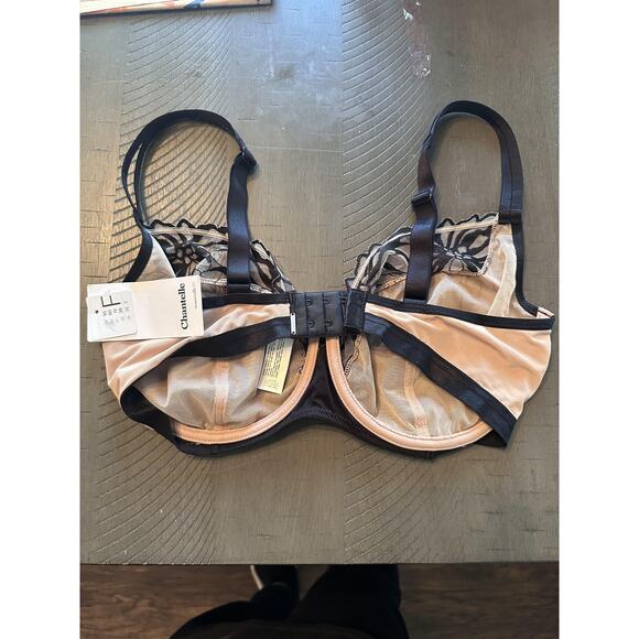 Chantelle Underwired Bra Womens 36F Black Nude Embroidered Floral Sheer Lingerie - Picture 6 of 8